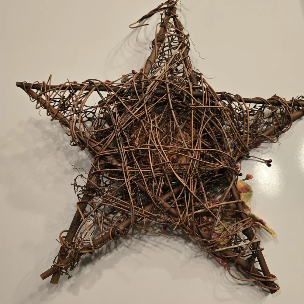 0039-Rustic Star-Shaped Holiday Wreath with Pumpkin Accent
